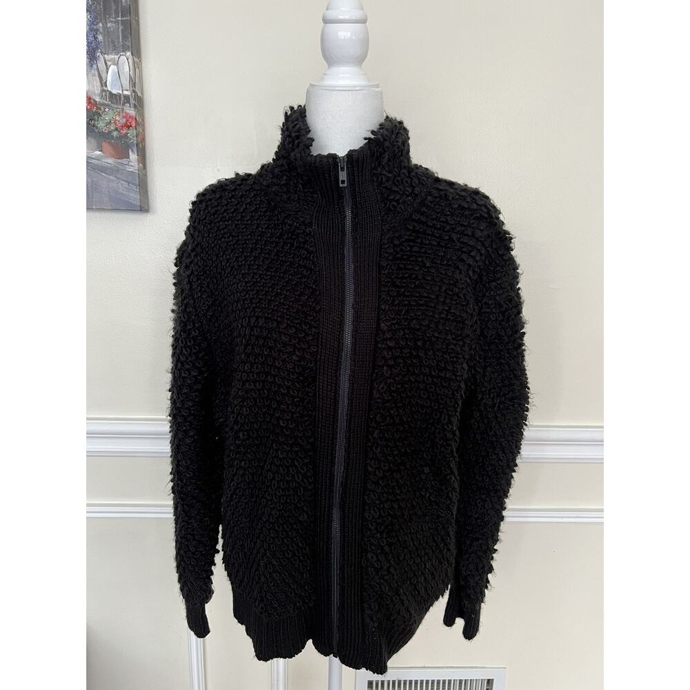 Treasure & Bond Womens Black Loop Yarn Front Full Zip Long Sleeve M A003549 - Picture 5 of 9